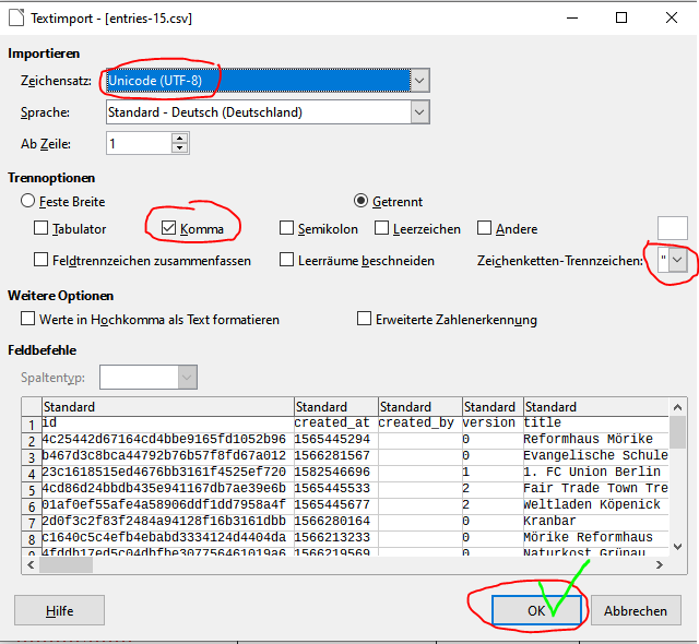 Download der  Karten-Einträge (Export & Import)