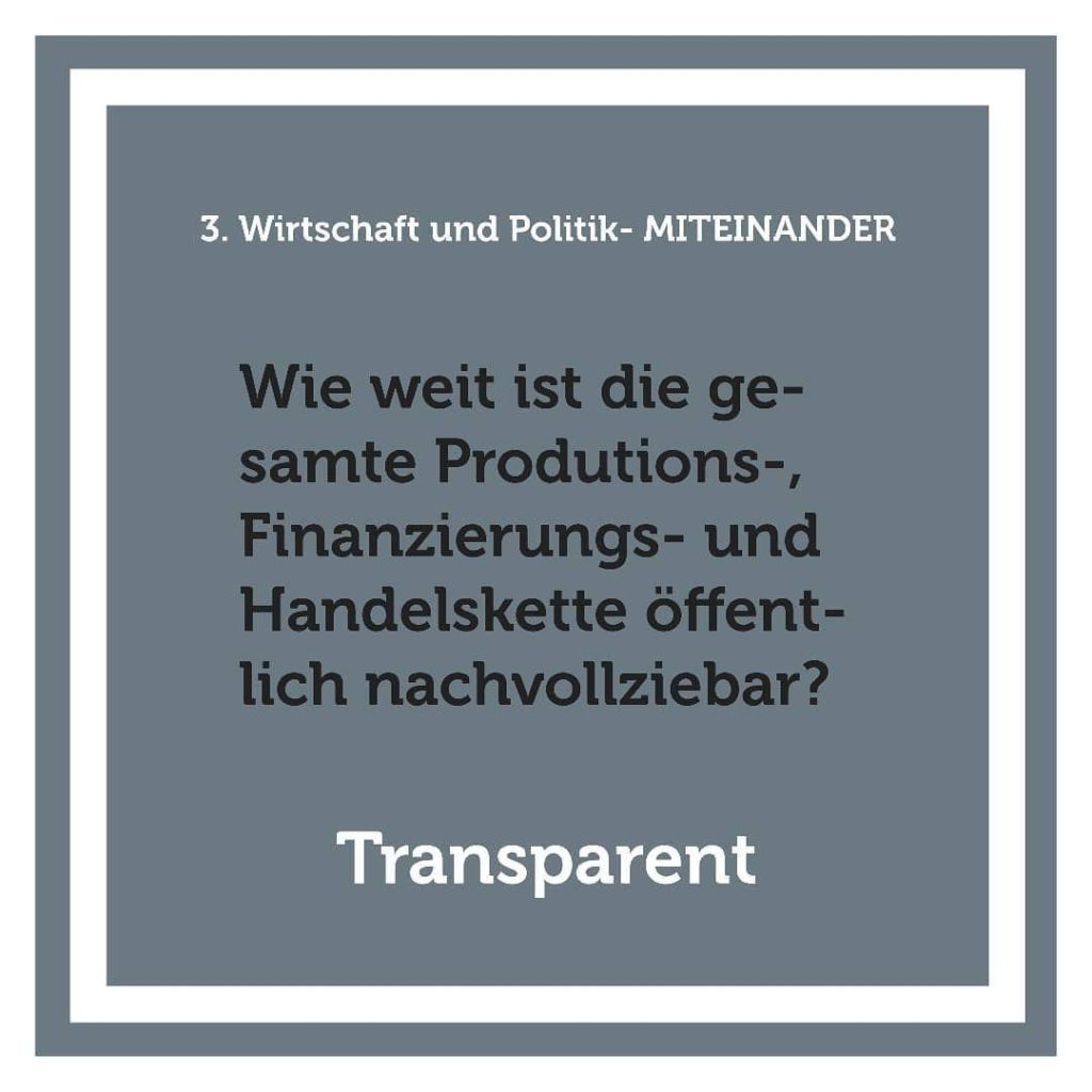 Wie weit ist die gesamte Produktions-, Finanzierungs- und Handelskette öffentlich nachvollziebar?